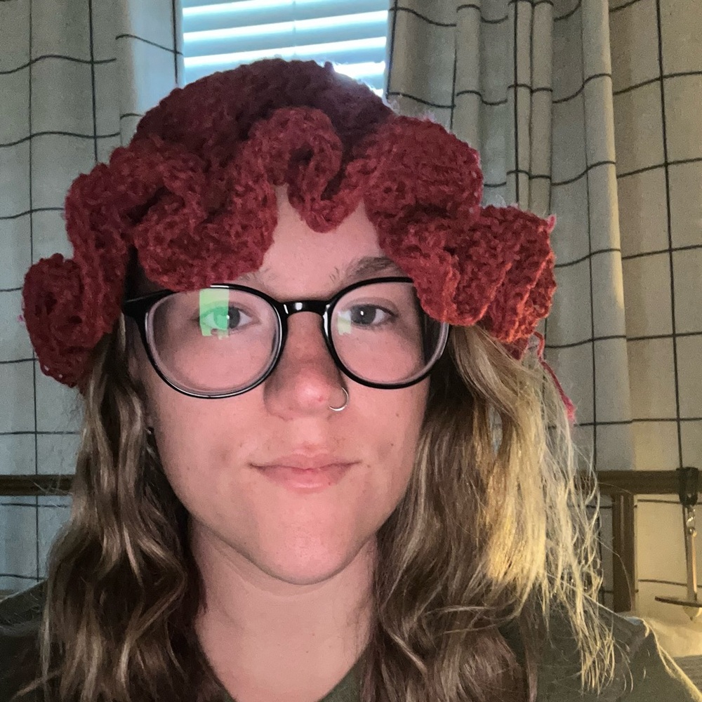 Handmade Red Crochet Ruffle Hat - Picture 4 of 4